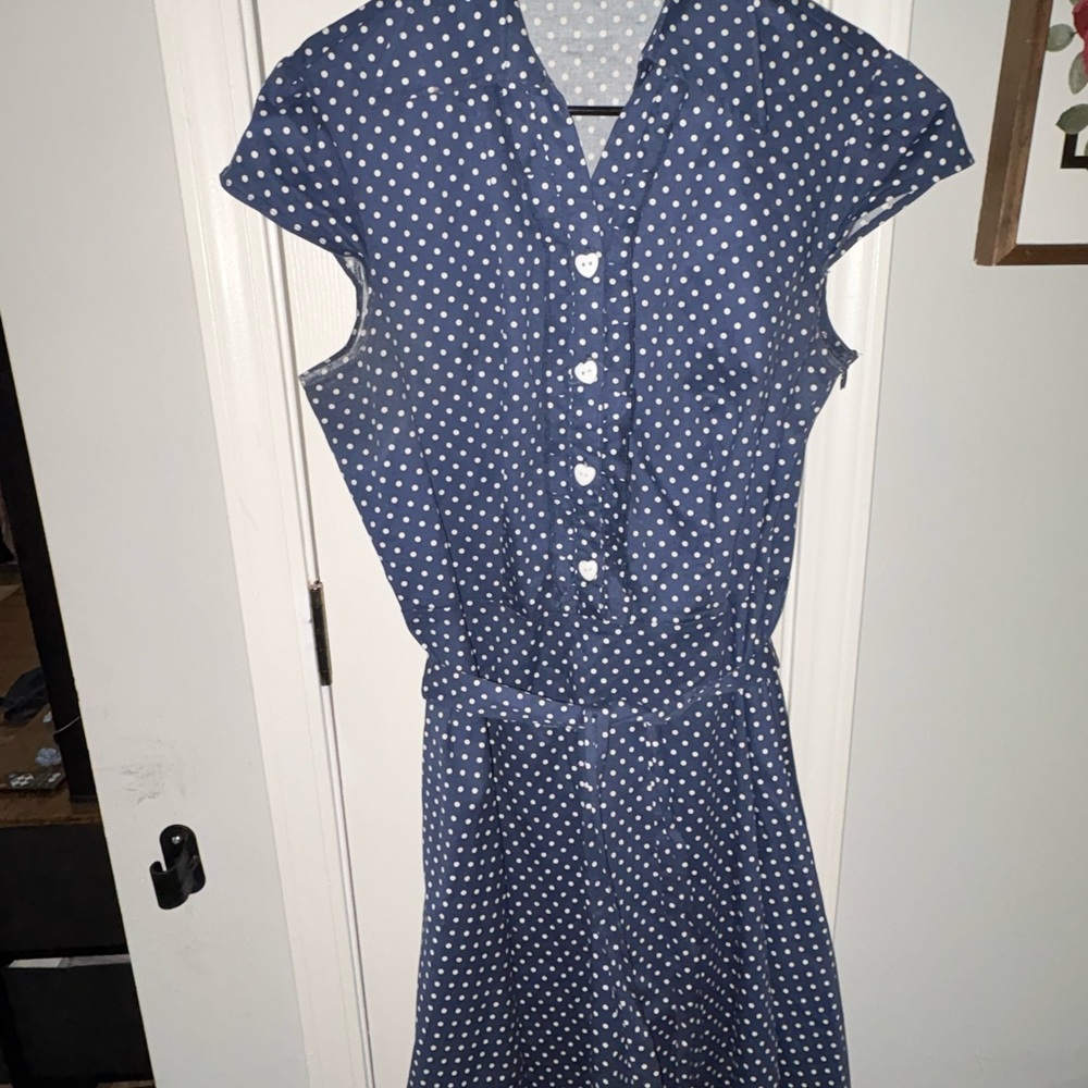 Polka Dot Blue Dress retro 50s style dress wear as a costume or rockabilly